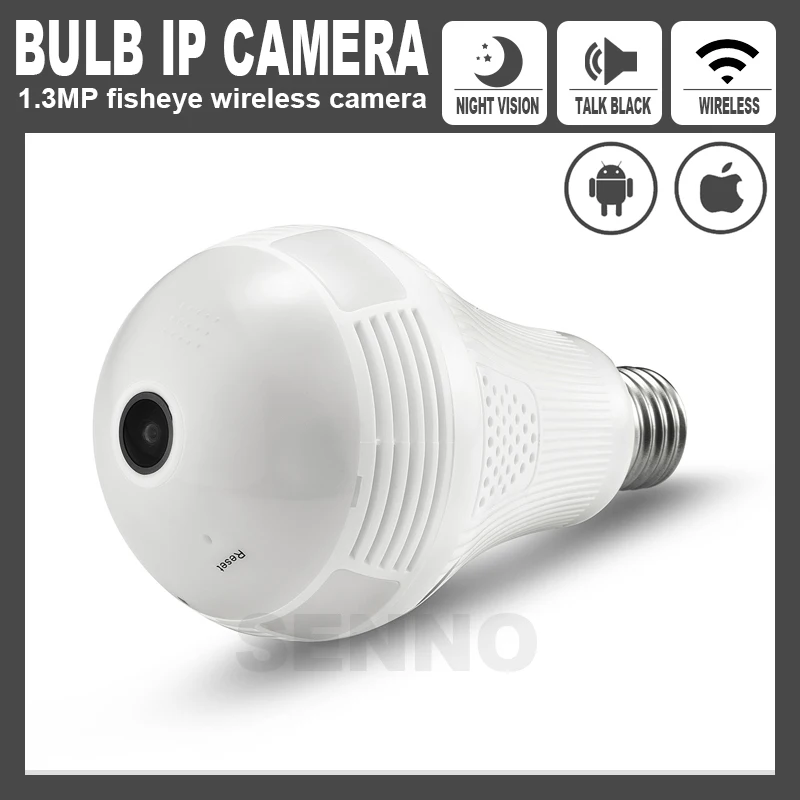 

2MP 1.3MP Panoramic Infrared Light Camera Home Security WiFi CCTV Lamp Bulb Monitor FishEye ONVIF Wireless IP Camera 360 Degree