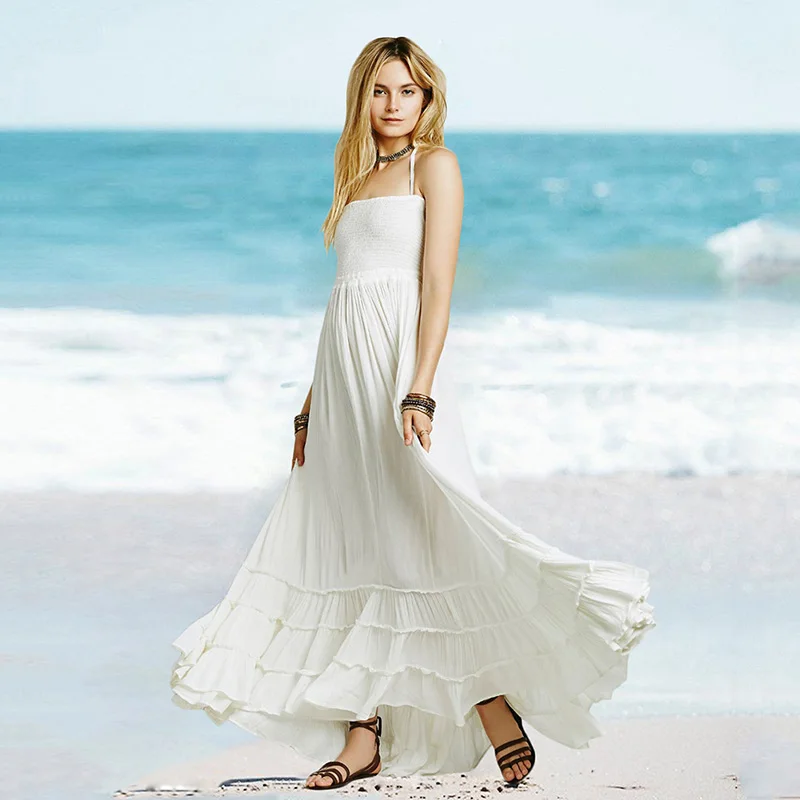 Boho шикарное длинное платье Холтер шифоновое женское без спинки безрукавные