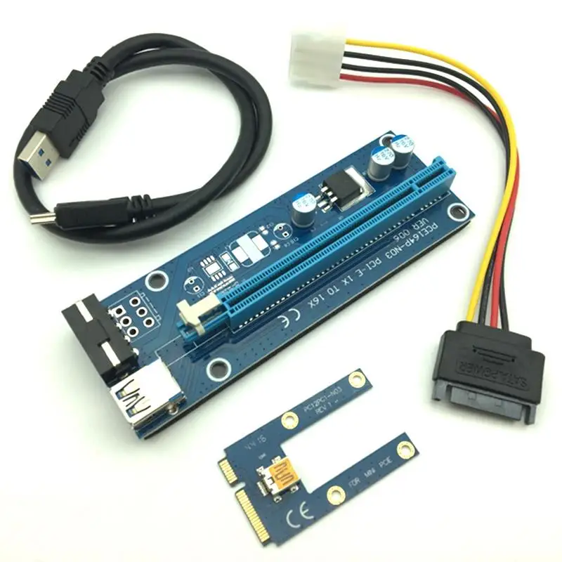 Mini Pcie Riser Card Pci E Express 1X к 16X Usb 3 0 кабель Sata 4Pin Ide Molex источник питания для Btc Miner Machine