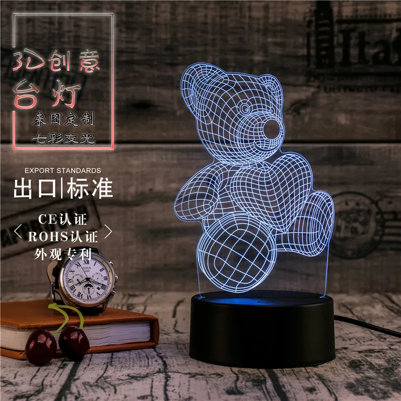 3D светодиодный светильник Novety креативный подарок ночник настольная лампа Love Bear
