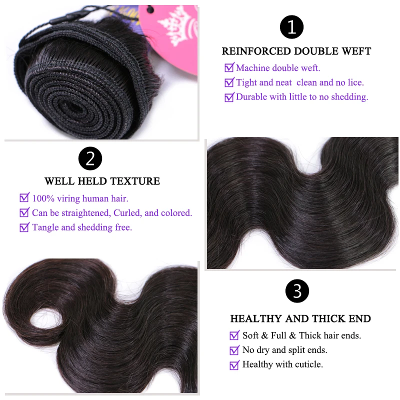 Queen Hair Official Store Malaysian Body Wave With Closure Bundles with Lace Closure Virgin Human Raw Hair Weave