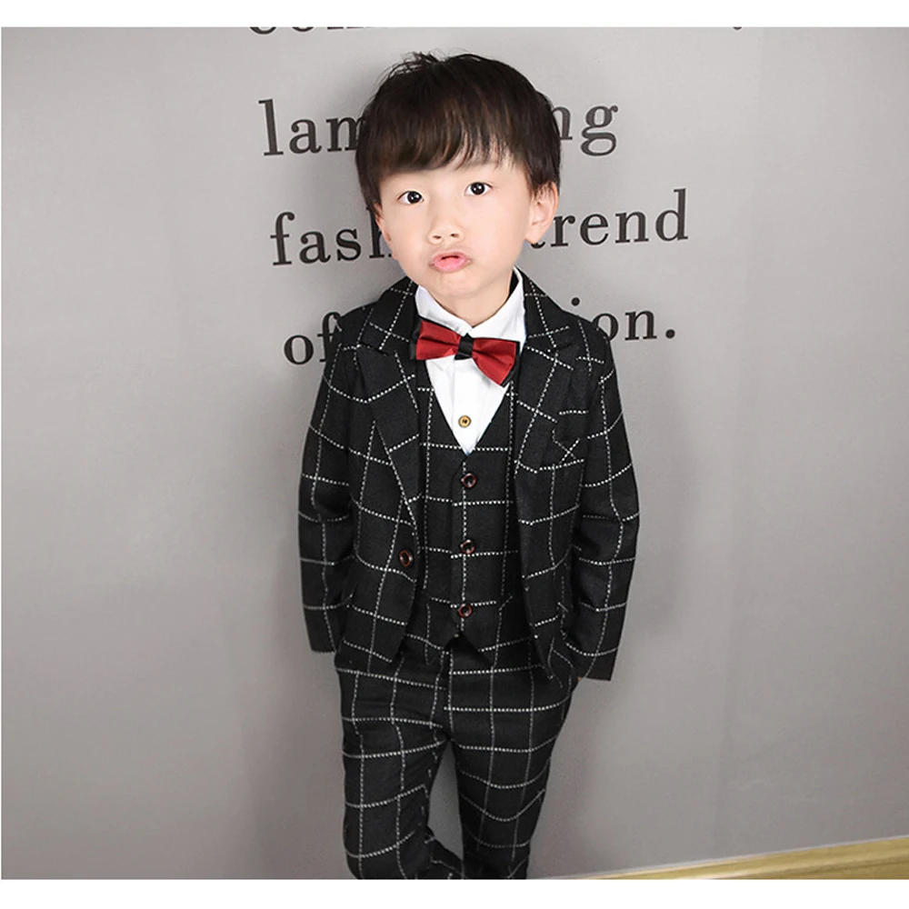 

Kids Cotton Long Sleeve Formal Suit Children Costume for Weddings Party Boys Jacket+Vest+Pants+Tie 4 pieces/set Blazer Suits