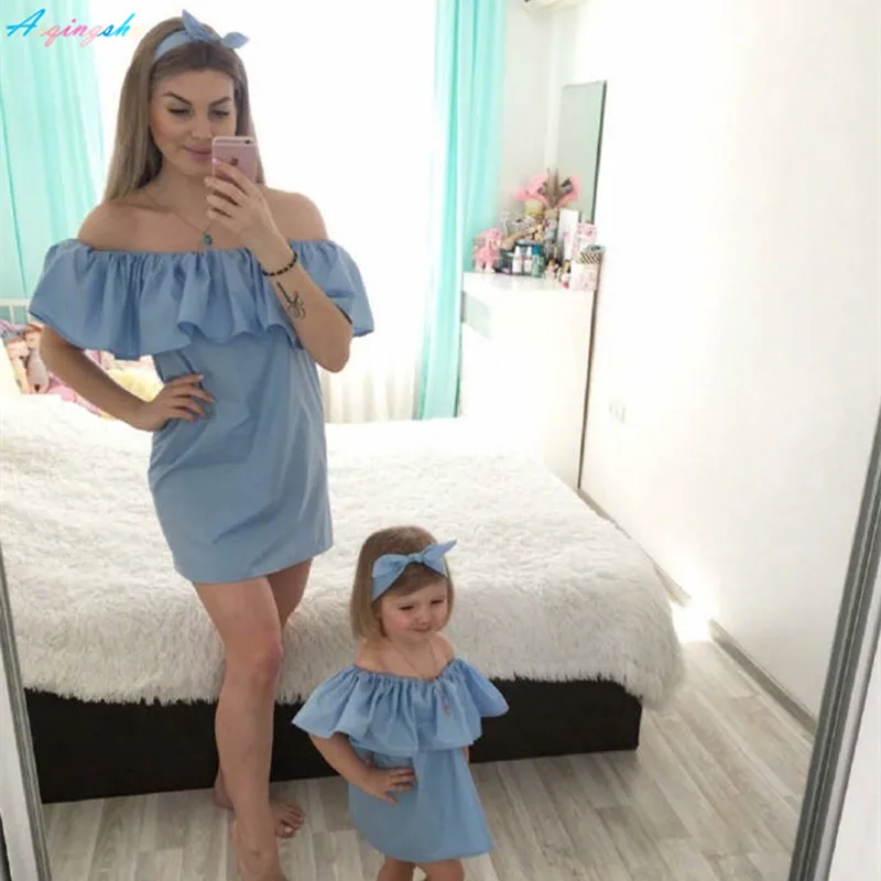 

Family Matching Outfits Mommy and Me Mother Daughter Dresses Fashion Family Set One Off Shoulder Mom and Daughter Dress Clothes