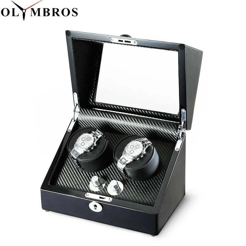 

2 Watch Winder Storage Boxes for Automatic Watches With LED Light Wood Shell Piano Paint Exterior and Extremely Silent Motor