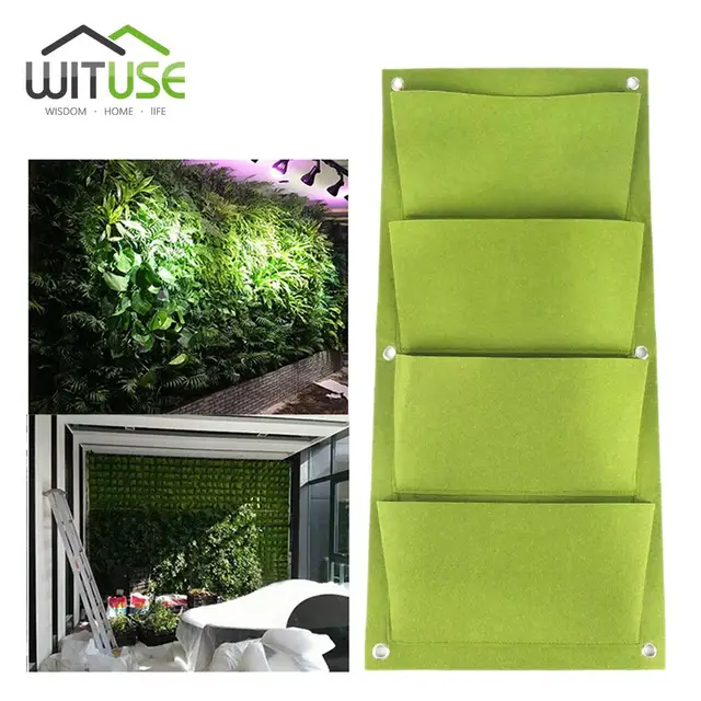 Plant Bags Wall Planter Grow 4 Pockets Outdoor Vertical Plant Bags Wall Planter Grow 4 Pockets Outdoor Vertical Greening Hanging Garden Indoor