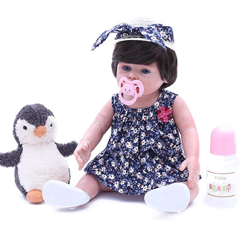 

48cm boneca reborn brinquedos 19 inch full vinyl body bathed reborn baby girl doll cap clothes set princess doll for girl