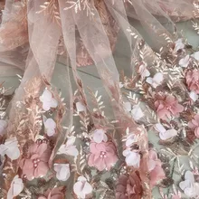 5 Yards Width 125cm Handmade 3D Flower Beaded Fabric Sequins Mesh Fabric for Dresses Fahion Clothing