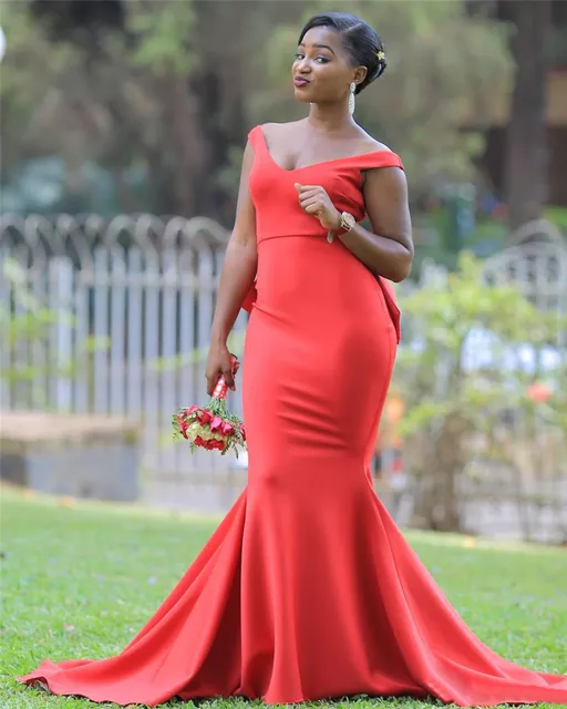 Cheap 2019 Red Mermaid Long Bridesmaid Dress Boat Neck Off The Shoulder Simple Wedding Party Dresses Robe De Soiree Plus Size Cheap Cheap 2019 Red Mermaid Long Bridesmaid Dress Boat Neck Off The Shoulder Simple Wedding Party Dresses Robe De Soiree Plus Size Cheap