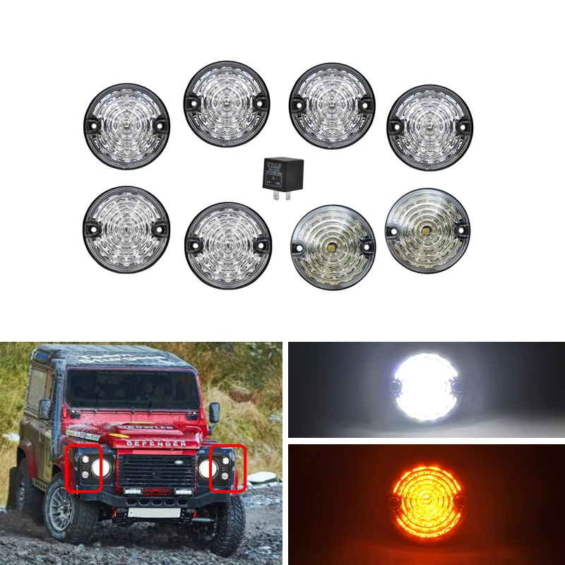 

8PCs For Land Rover 83-90 90/110 Defender Complete Led Lamp Upgrade Kit Indicator Stop/Tail Side Lights Car-Styling