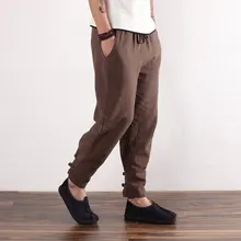 M-3xl! летние брюки в китайском стиле, Винтажные льняные брюки, мужские повседневные брюки свободного покроя, тонкие мужские брюки