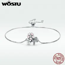 WOSTU, романтичное серебро, 925 пробы, вишня, цветок маргаритки, цепочка, женский браслет, Стерлинговое Серебро, ювелирное изделие, подарок, DXB055