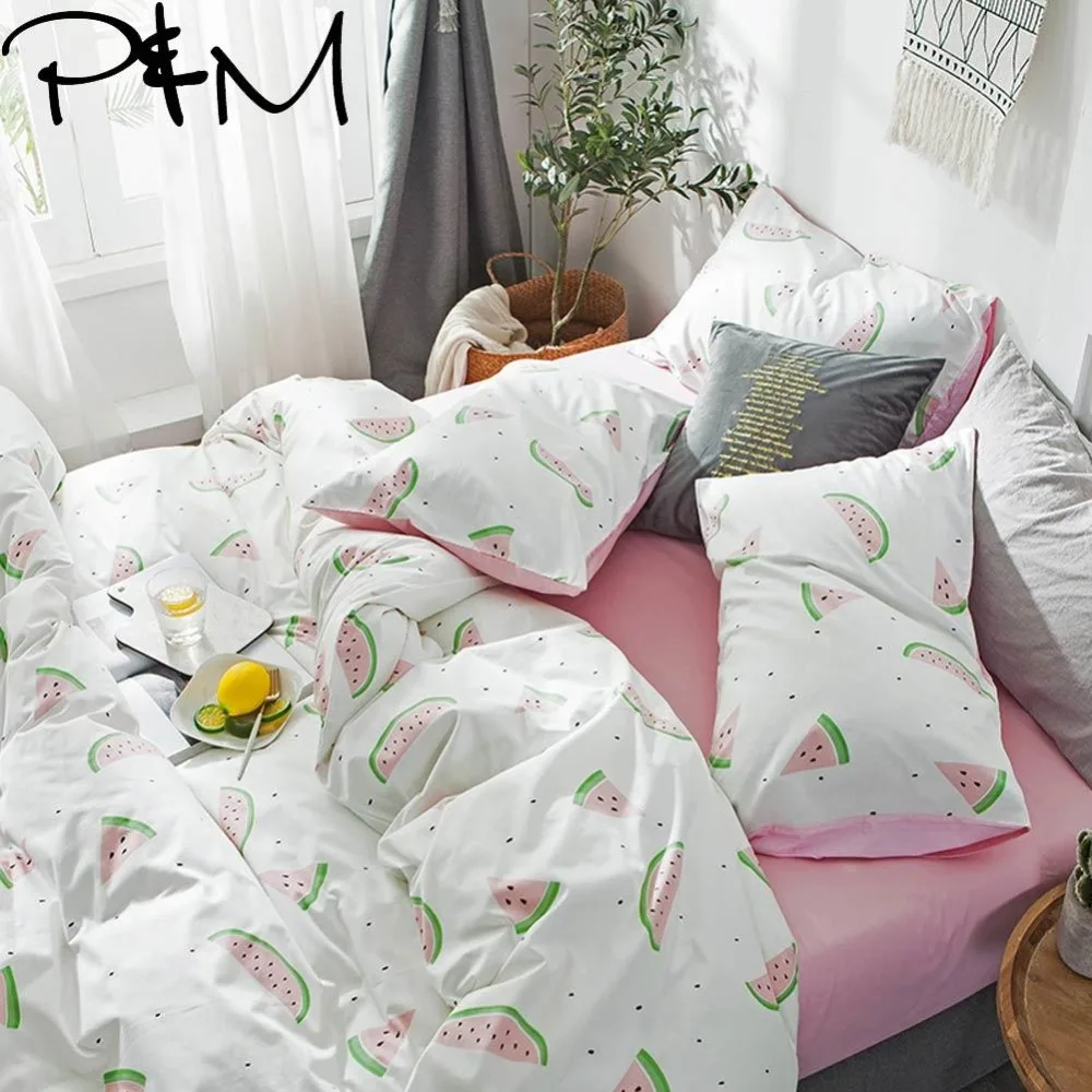 

PAPA&MIMA watermelon print fashion style bedding sets cotton Twin Queen Size duvet cover set bedsheet pillowcases
