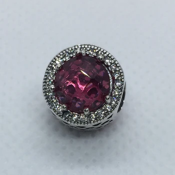 

925 sterling silver hollow out cylinder bead inlaid reddish violet crystal on both side fit Pd bracelets for women gift