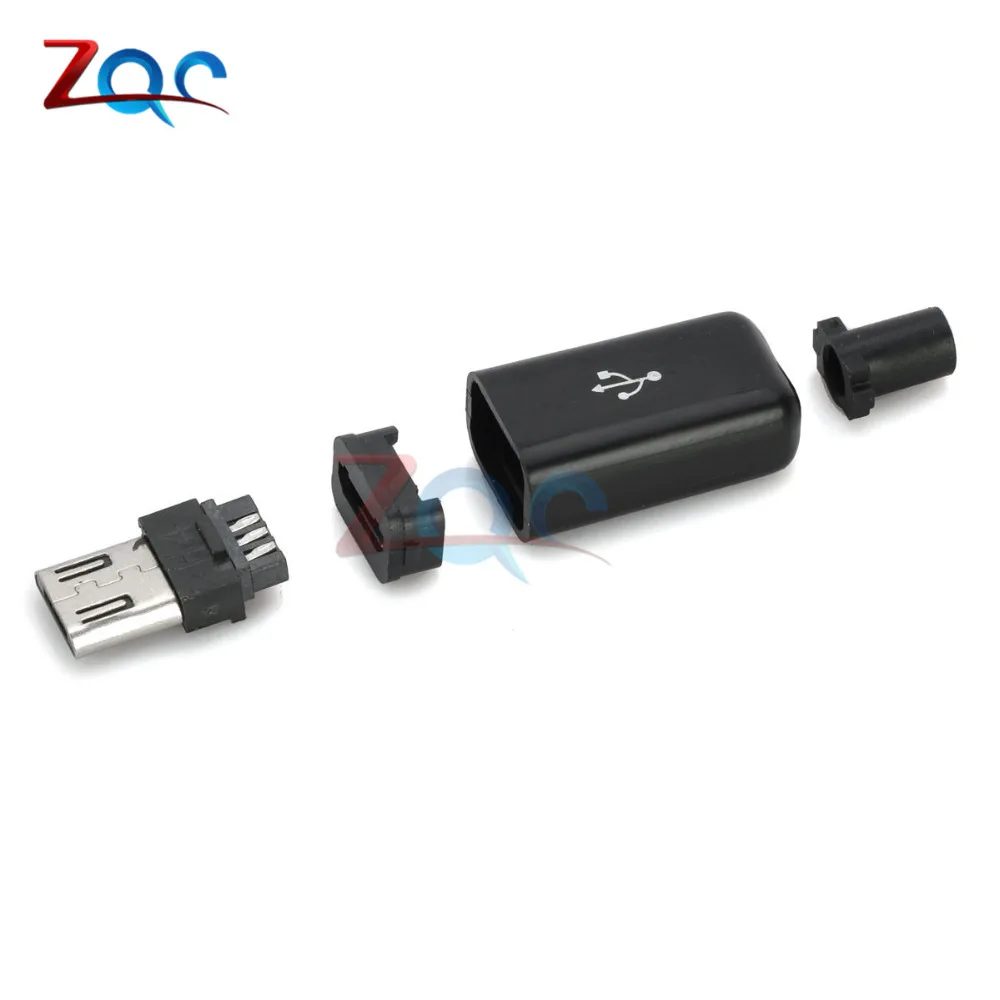 10 комплектов DIY Micro USB штекерные соединители Комплект разъемов ж/крышки черный