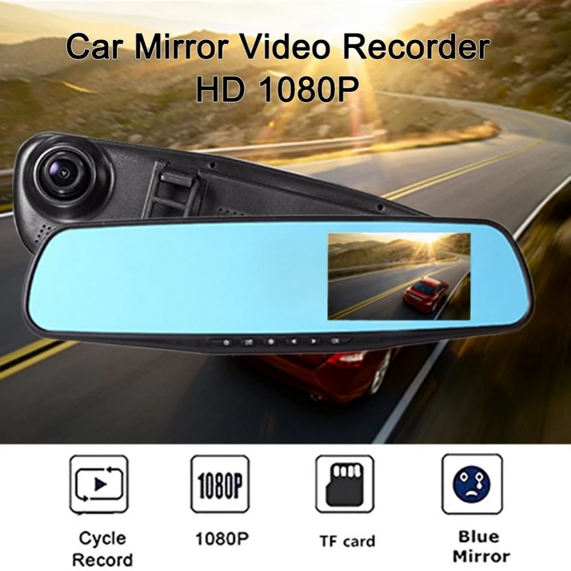 Car DVR Dash Cam Car Rearview Mirror Driving Recorder 1080P HD Blue Screen Anti-Light 2.8 inch Tracking Multi-language