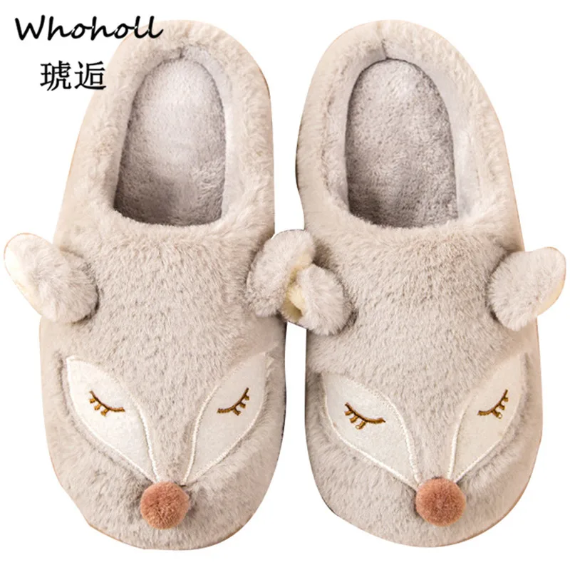 

New Winter Women's Slipper Home Shoes for Women Chinelos Pantufas Adulto Fashion Lovely Bear Fox Indoor House Slippers with Fur