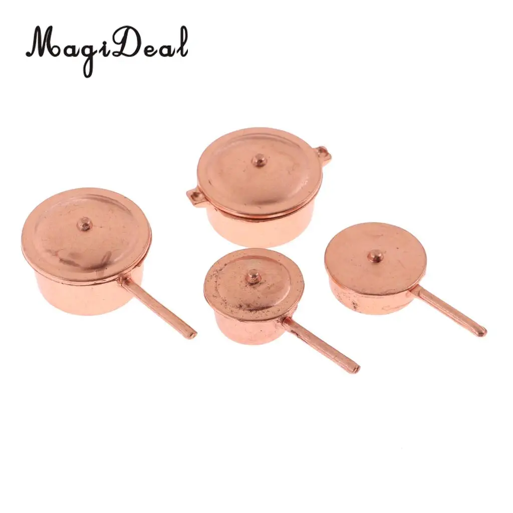 8Pcs 1:12 Scale Dollhouse Miniature Alloy Metal Pots Pants Set Kitchen Cookware Cooking Kit Accessory Children Toys