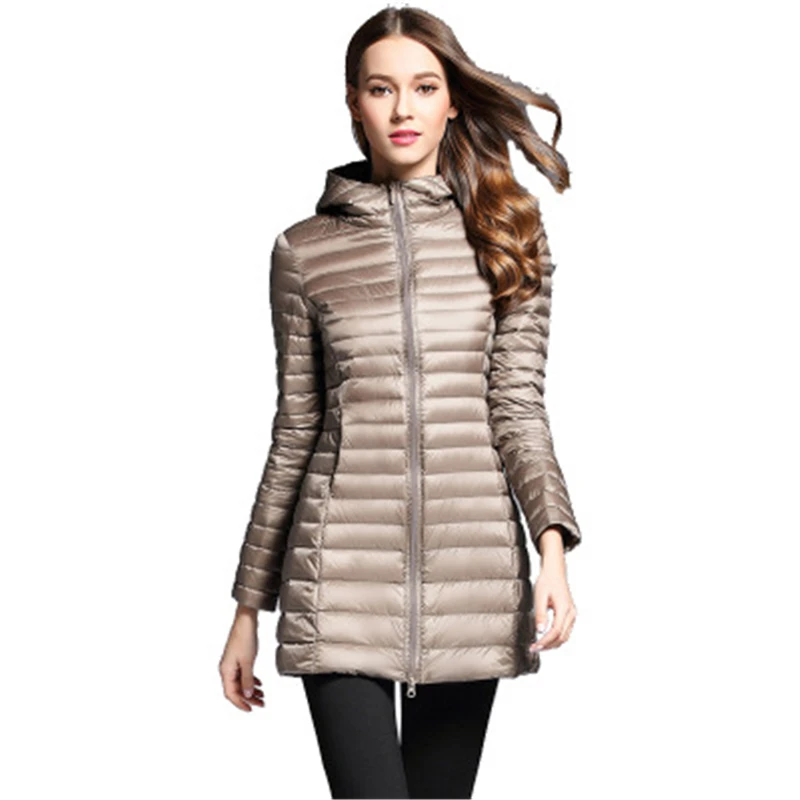 Большой Размеры зима Для женщин пальто ультра легкий белая утка вниз куртка Тонкий Для женщин зимние Fenale куртка Портативный ветрозащитный