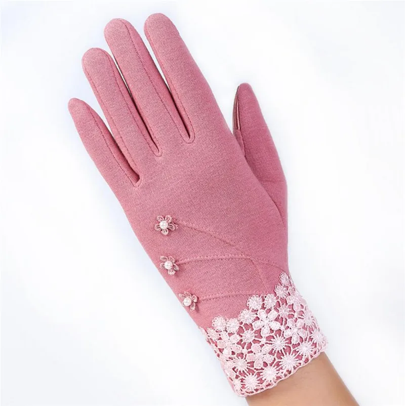 YRRETY, женские кашемировые перчатки для улицы, Осень-зима, женские теплые перевернутые рукавицы, хлопковые перчатки на запястье, однотонные женские шерстяные перчатки - Цвет: G145 016D Pink