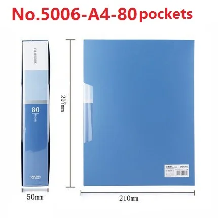 A4 Clear Book Display Book 7 Sizes 10 20 30 40 60 80 100 Pockets Transparent Pockets Blue Cover For Office Files Deli 5001 - Цвет: 5006 80pockets