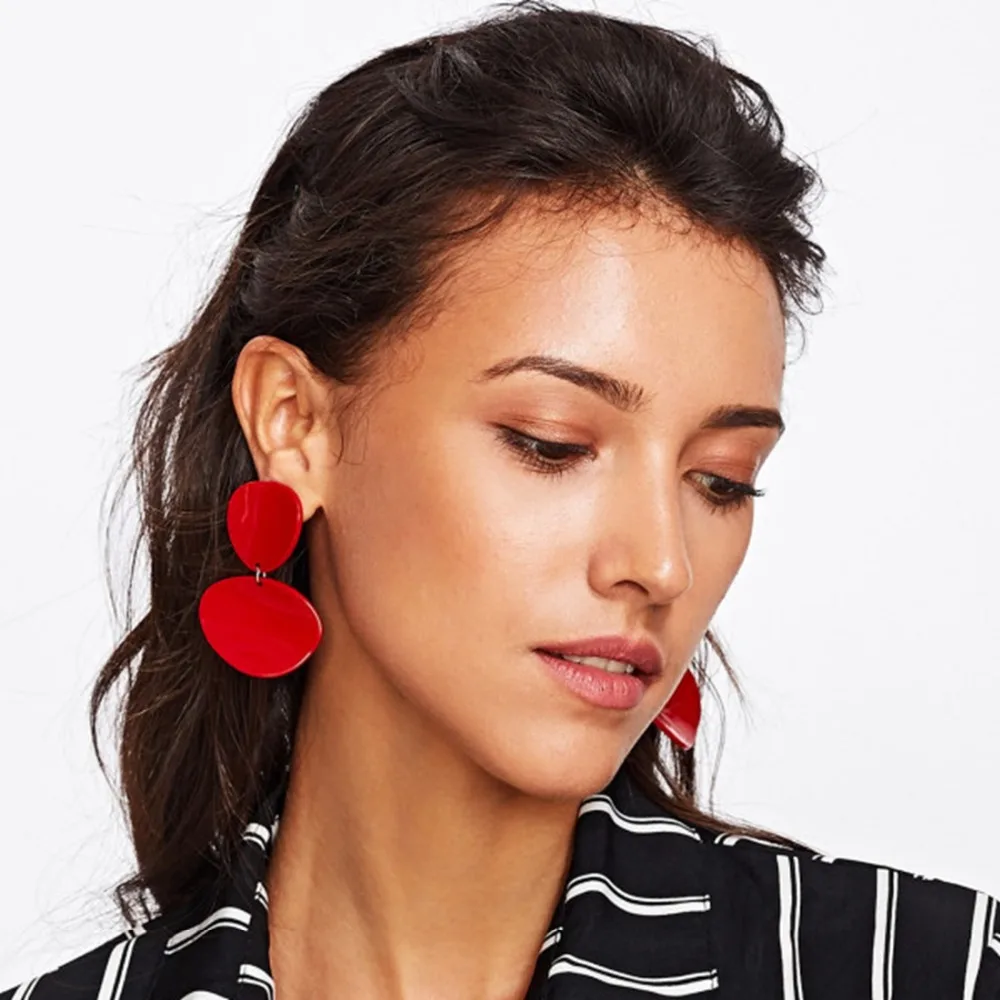 Fashion Resin Stone Red Party Club Earrings Women Beautiful Acrylic