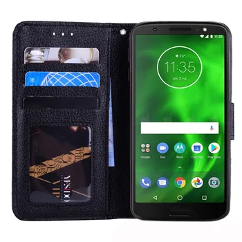 

50pcs/lot free shipping Case For MOTO G6 2018 Soft TPU + PULeather Lychee Wallet Case For MOTO G6 Plus 2018