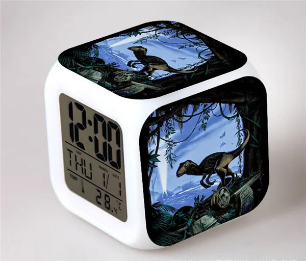 Jurassic world dinosaurs Series LED 7 Colors Flash Light Digital Alarm