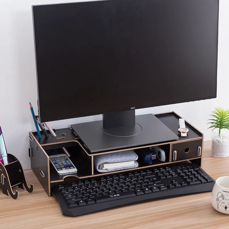  Multi-function Monitor Stand computer laptop support wooden handwork Assemble stand with storage dr