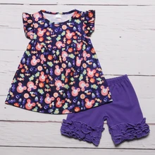 Летняя одежда для маленьких девочек на Хэллоуин топ с оборками и принтом тыквы для малышей, детские шорты с оборками комплекты одежды для маленьких девочек 2GK906-1323