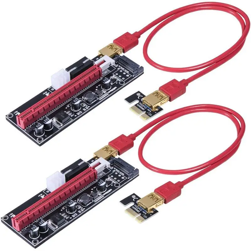 

Latest VER009S 2-Pack PCI-E 16x to 1x Powered Riser Adapter Card with 4PIN, SATA and Graphic Card 6PIN Interface - 60cm USB 3.