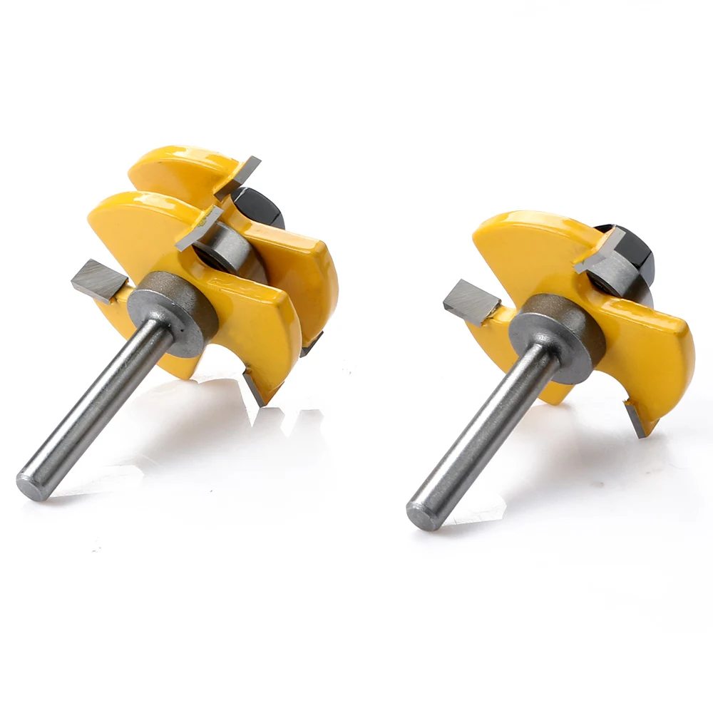 

2Pcs/Set Tongue & Groove Router Bit 3/4" Stock 1/4'' /8MMShank 3 Teeth T Shape Woodworking Miling Cutter Flooring Wood Tool