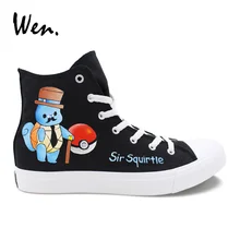 Вэнь Покемон Sir Squirtle ручная роспись парусиновая обувь на заказ косплей обувь для девочек и мальчиков аниме кроссовки высокие, чтобы помочь Эспадрильи на плоской подошве