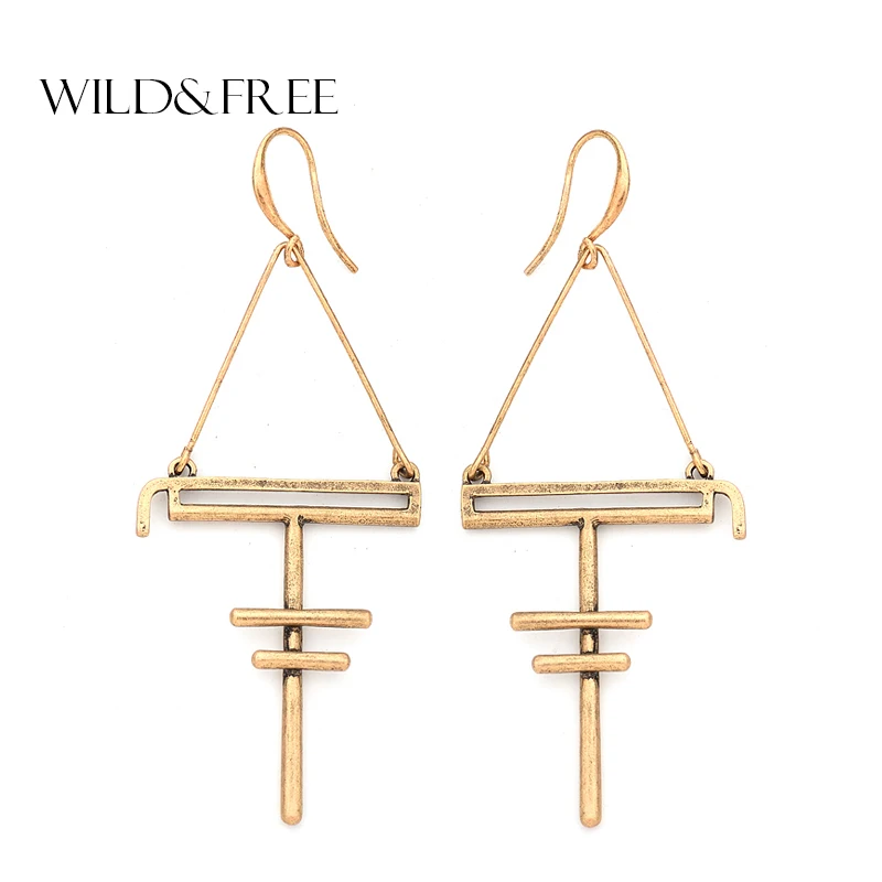 

2017 New Triangle Geometric Long Dangle Earrings For Women Vintage Gold Silver Bar Statement Alloy Earrings Handmade Jewelry
