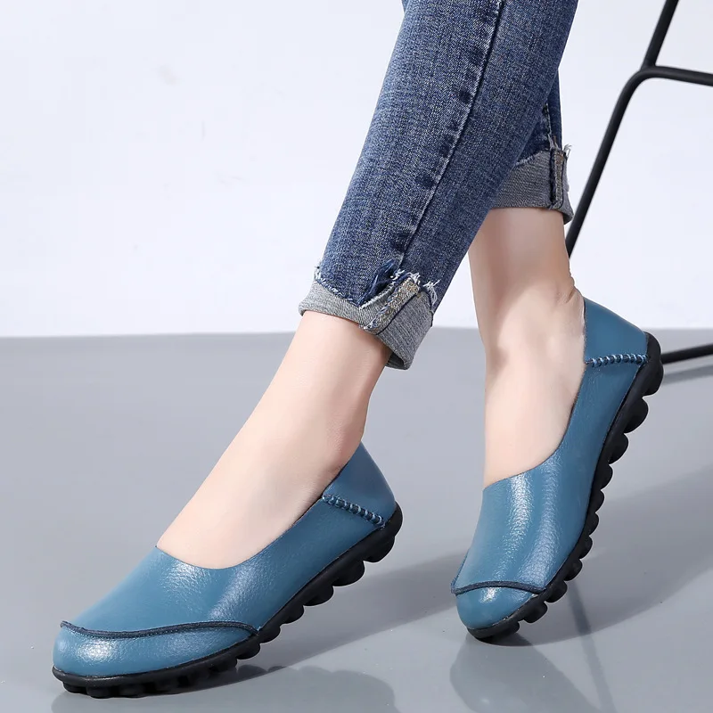 Women Flats Shoes Woman New Moccasins Loafers Women Casual Shoes Genuine Leather Fashion Classic Driving Woman Footwear - Цвет: Blue