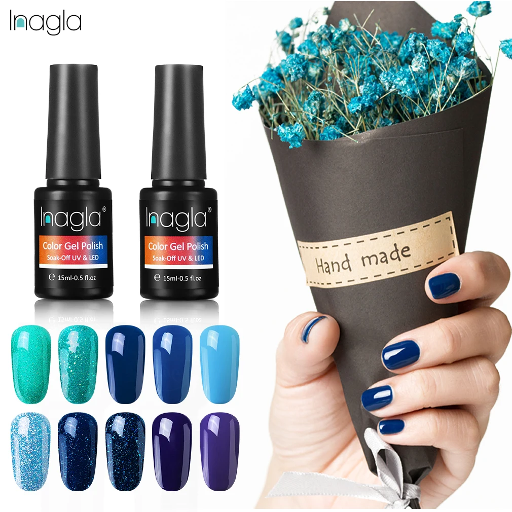 

Inagla UV & LED Lamp Classic Nail Gel Polish 15ML Soak Off Nail Art Varnish Manicure Top Base Coat 298 Pure Colors Lacquer