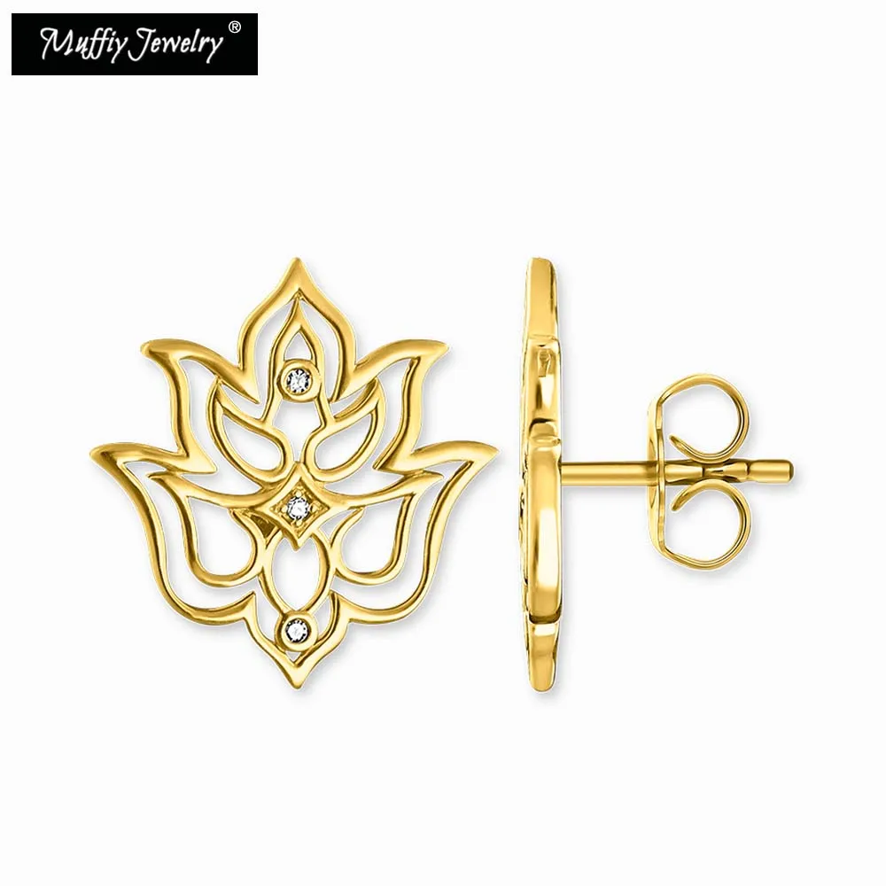

Stud Earrings Gold Lotus Flower,Trendy Gift For Women Ts High Quality Earring Thomas Style 925 Sterling Silver Fashion Jewelry