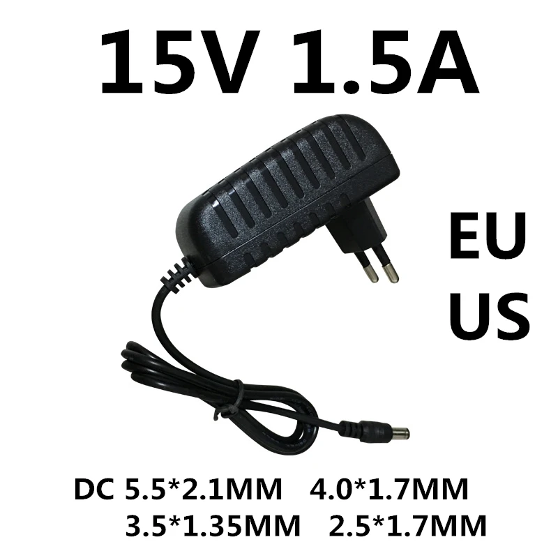 Импульсный источник питания DC 15 в 1.5A AC 100-240 В адаптер конвертер 15 в 1500ма зарядное устройство источник питания ЕС США вилка черный DC 5,5*2,5 мм