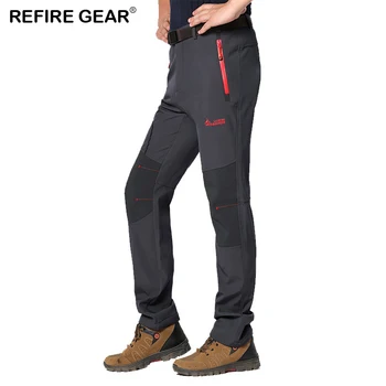 

ReFire Gear Winter Thick Windbreaker Hiking Pans Men Soft Shell Waterproof Fleece Pants Male Camping Climbing Skiing Sport Pants