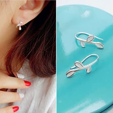 DreamySky Настоящее серебро 925 пробы ювелирные изделия простые корейские милые серьги в форме листа для женщин Bijoux массивные Brincos Pendientes