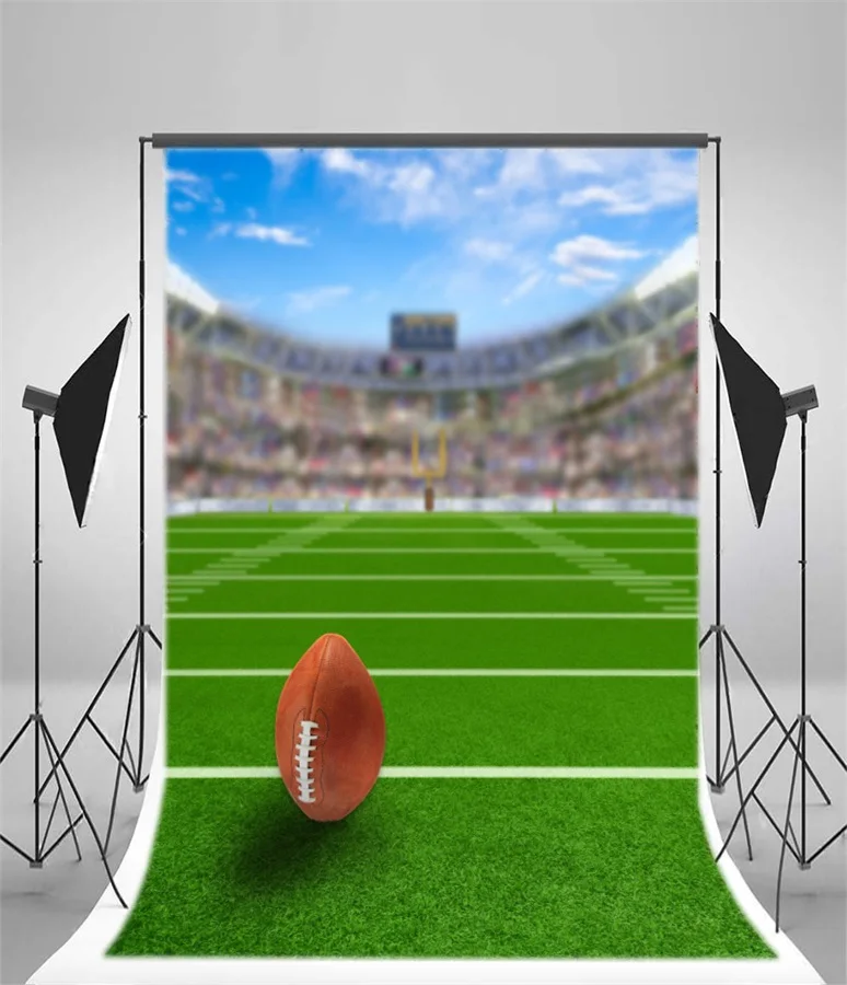 Laeacco 7x5FT Vinyl Photography Background American Football Field with Goal Post Background Bokeh Effect Scene Green Turf Rugby American Football Background Sportsman Coaching Scene Photo Shoot