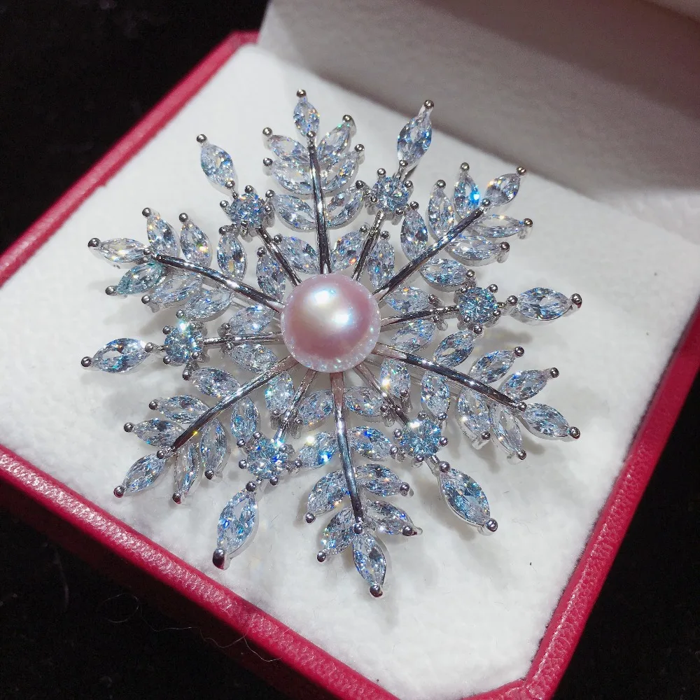 Brooch Women Silver Pearl, Pearl Snowflake Pin Brooch