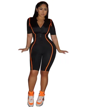 

Spring Summer Women Jumpsuit Bodycon Playsuit Bodysuit Overalls Rompers Plus Size Zipper V Neck Active Jumpsuits
