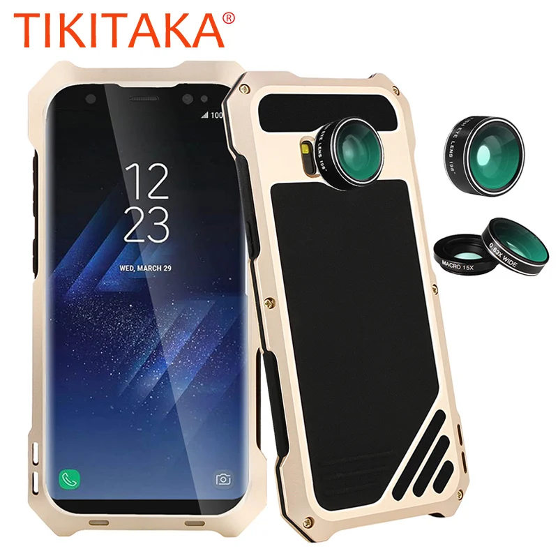 

3 in 1 Phone Camera Wide Angle Macro Fisheye Lens Metal Phone Cases For Samsung Galaxy S8 Plus Cover Shockproof Armor Doom Case