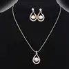 Valentine Day Gifts Gold Color Simulated Pearl Water Drop Crystal Pendant Necklace Earrings Wedding Jewelry Sets For Women 1