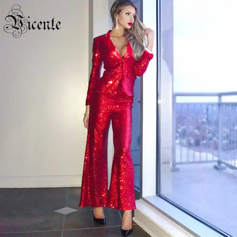 Red sequin pant suit Clearance