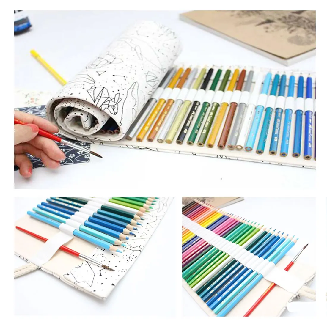

School Simple and portable Cotton canvas handmade original color lead pencil sketch large capacity Big Constellation pen case