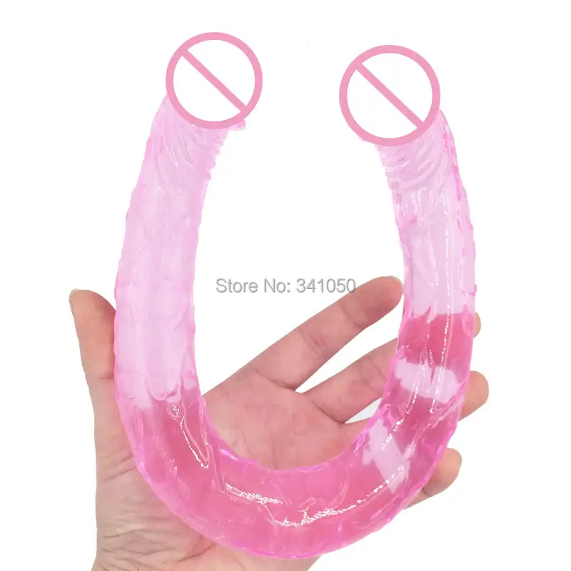 Double Dildo Long 17.7 in Flexible Soft Jelly Vagina and Anal Women Gay Lesbian Double Ended Dong Sex toys3