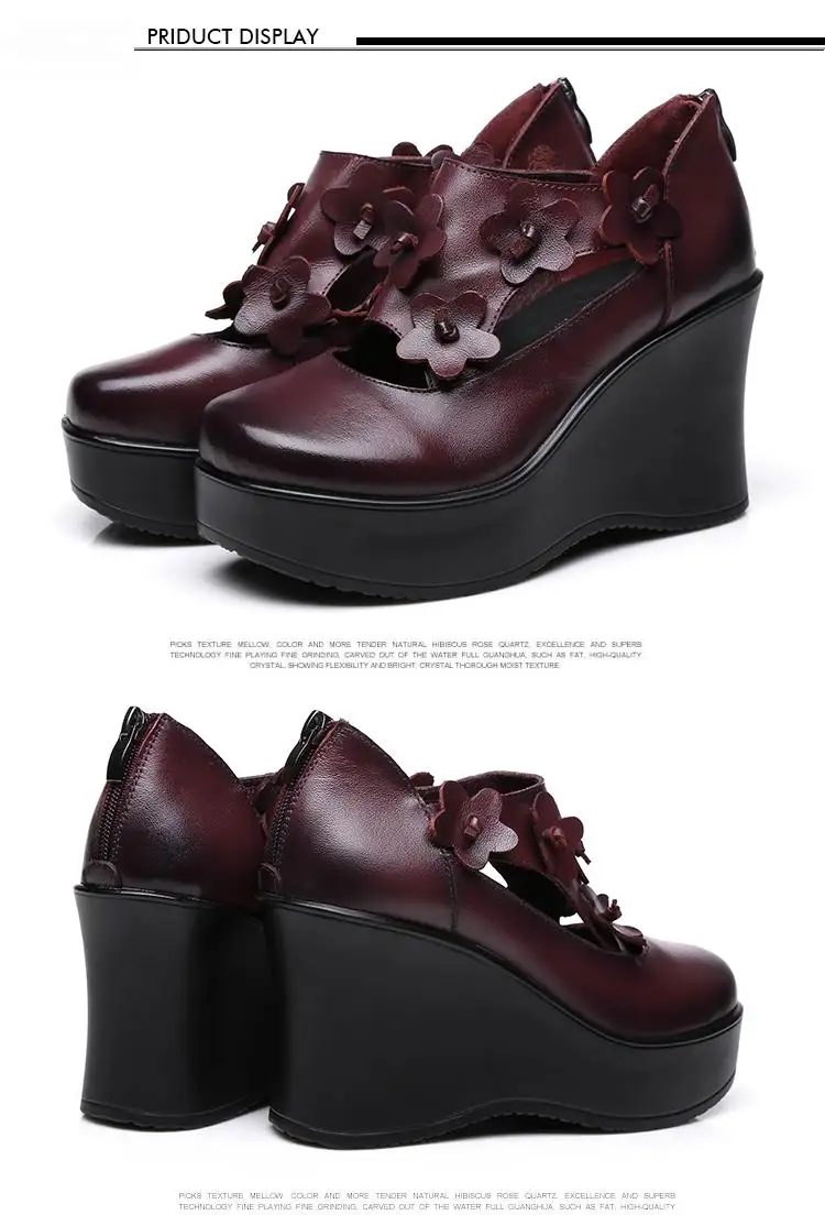GKTINOO/весенняя обувь; женские туфли-лодочки из натуральной кожи; Туфли на танкетке на высоком каблуке; Женская обувь в стиле ретро с цветочным принтом; женские туфли-лодочки на платформе