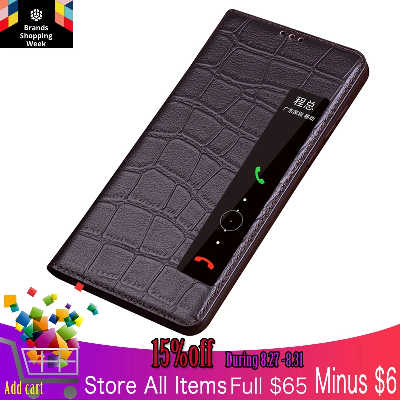 

Fashion Genuine Leather Case for Huawei P20 pro Flip Cover sleep wake up capa for Huawei P20 pro Smart view touch flip case