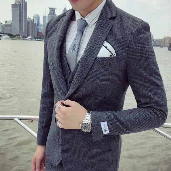 Only blazer green Мужской деловой костюм, официальный смокинг, мужские костюмы, Casacas Hombre Azul Terno Preto, облегающие Серые Ретро костюмы в клетку для мужчин - Цвет: Only blazer green